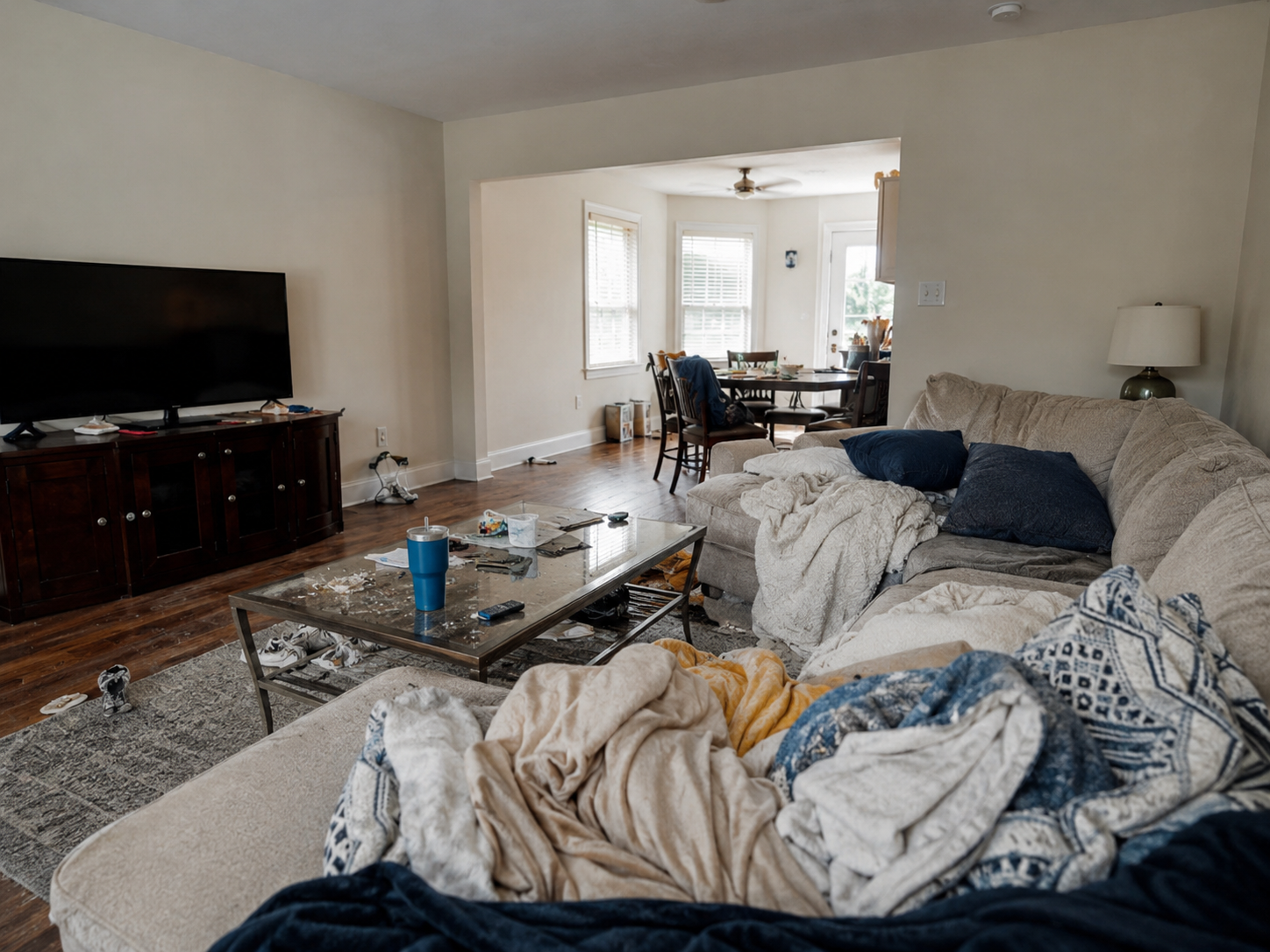 Living room reset before cleaning